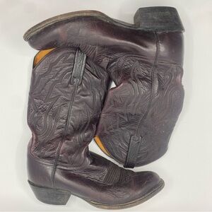 Vintage men’s Lucchese 2000 black Cherry burgundy leather cowboy boots 9